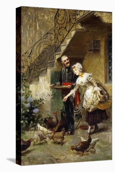 An Elegant Couple Feeding Chickens in a Courtyard-Giacomo Mantegazza-Premier Image Canvas