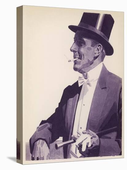 An Elegant Gentleman in Top Hat Smoking a Cigarette-null-Stretched Canvas