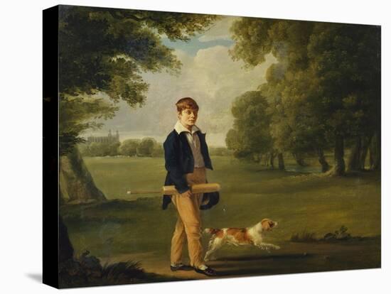 An Eton Schoolboy Carrying a Cricket Bat, with His Dog, on Playing Fields,-Arthur William Devis (Circle of)-Premier Image Canvas