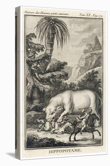 An Extraordinary Depiction of a Hippopotamus Savaging Hunters in an Exotic Landscape-G. Duclos-Stretched Canvas