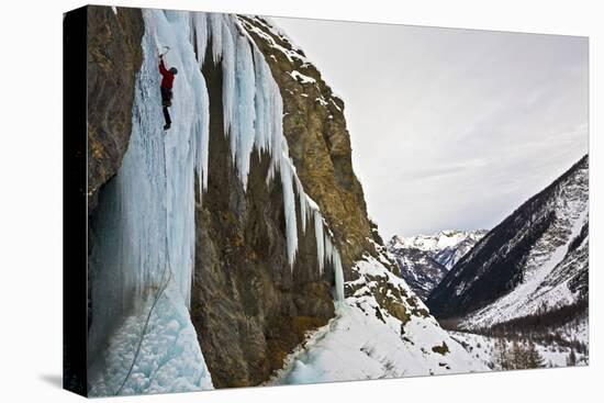 An Ice Climber Ascending a Frozen Cascade in the Fournel Valley, Ecrins Massif, France, Europe-David Pickford-Premier Image Canvas