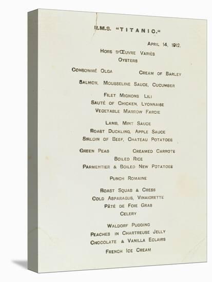 An Important First Class Passenger Menu from the R.M.S. Titanic, Cafe Parisien-null-Premier Image Canvas