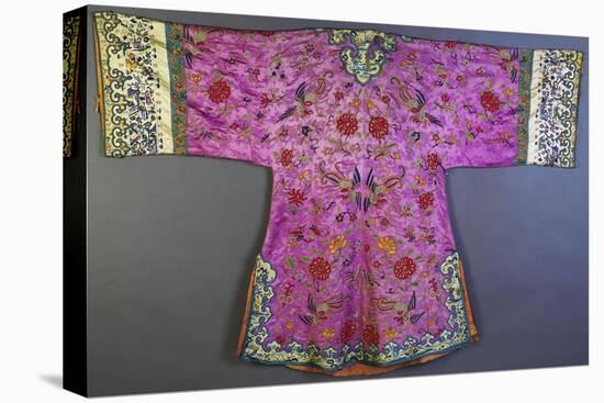 An Informal Robe of Mauve Satin Woven with a Floral Damask Repeat, Embroidered with Pheasants,…-null-Premier Image Canvas