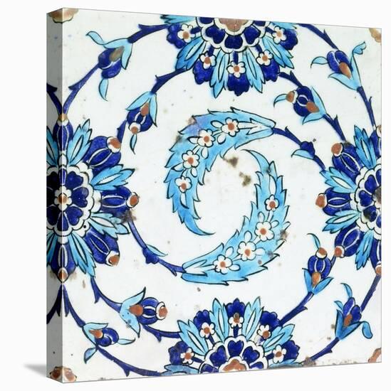 An Iznik Pottery Tile, with a Spiralling Floral Motif, Early 17th Century-null-Premier Image Canvas