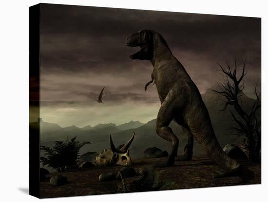 An Old-Fashioned Depiction of Tyrannosaurus Rex in Upright Stance-null-Stretched Canvas