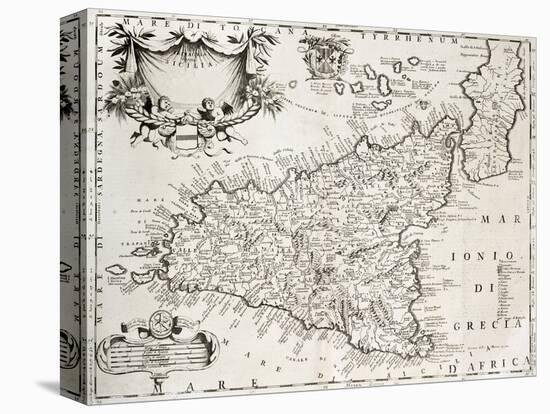 An Old Map Of Sicily, The Original Was Created By V-marzolino-Stretched Canvas