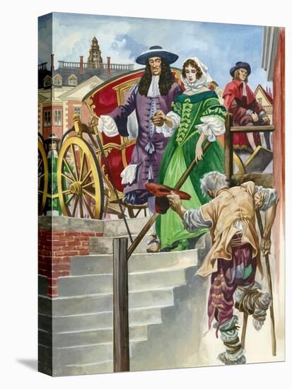 An Old Soldier Begs King Charles Ii, with the Chelsea Hospital Behind-Peter Jackson-Premier Image Canvas
