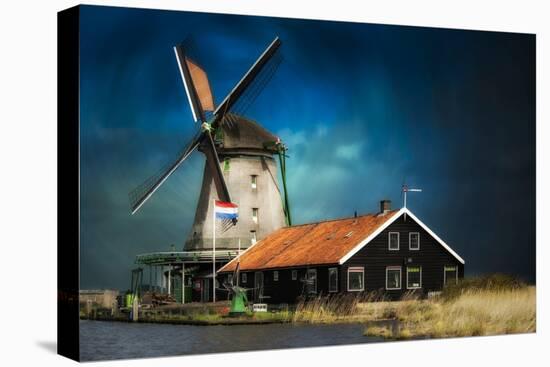 An Old Windmill on a Canal in the Netherlands-Sheila Haddad-Premier Image Canvas