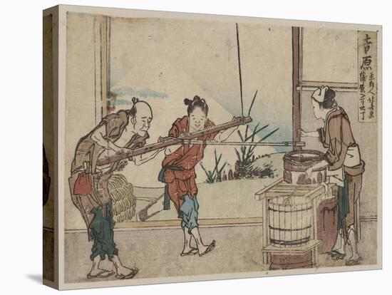 An Older Man and Two Young Apprentices Manually Operating a Stirring Device, Yoshiwara-Katsushika Hokusai-Premier Image Canvas