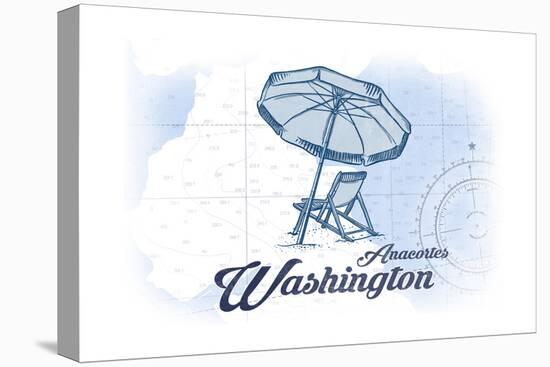 Anacortes, Washington - Beach Chair and Umbrella - Blue - Coastal Icon-Lantern Press-Stretched Canvas