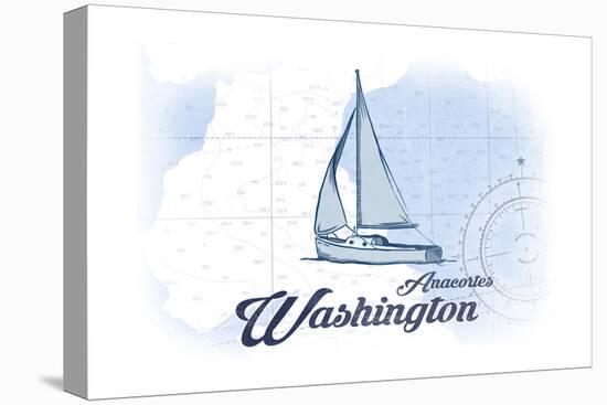 Anacortes, Washington - Sailboat - Blue - Coastal Icon-Lantern Press-Stretched Canvas