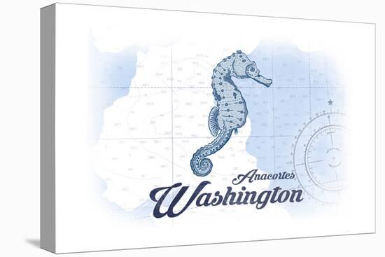 Anacortes, Washington - Seahorse - Blue - Coastal Icon-Lantern Press-Stretched Canvas