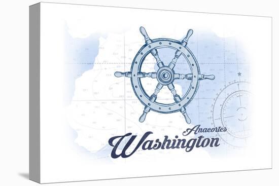 Anacortes, Washington - Ship Wheel - Blue - Coastal Icon-Lantern Press-Stretched Canvas