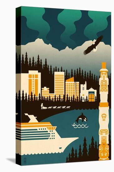 Anchorage, Alaska - Retro Skyline (no text)-Lantern Press-Stretched Canvas