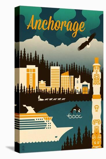 Anchorage, Alaska - Retro Skyline-Lantern Press-Stretched Canvas