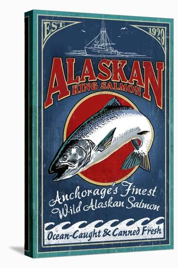 Anchorage, Alaska - Salmon-Lantern Press-Stretched Canvas