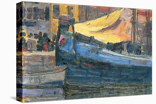 Anchored Boats with a House Wall in the Background, 1908-Egon Schiele-Premier Image Canvas