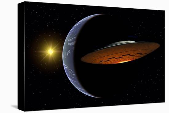 Ancient Aliens Arriving Towards Earth in Flying Saucers-null-Stretched Canvas