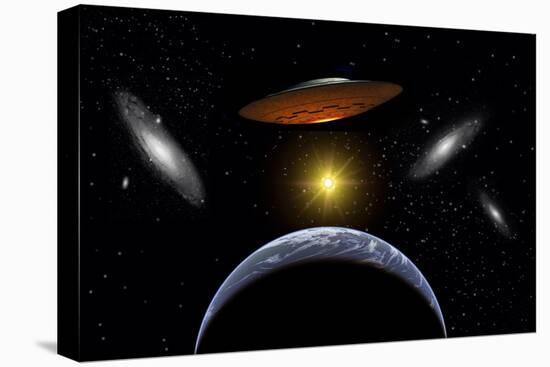 Ancient Aliens Arriving Towards Earth in Flying Saucers-null-Stretched Canvas