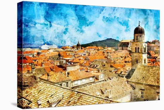 Ancient Dubrovnik -Artwork In Painting Style-Maugli-l-Stretched Canvas