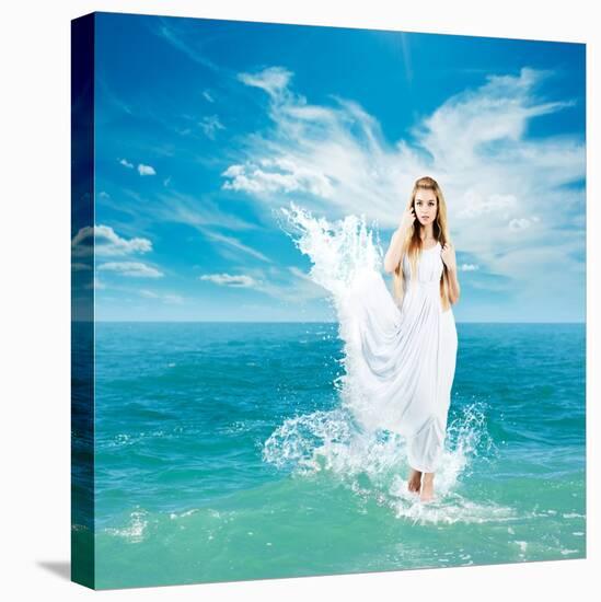 Ancient Greek Goddess In Sea Waves-brickrena-Stretched Canvas