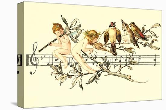 Angel and Bird Chorus on Staff-null-Stretched Canvas
