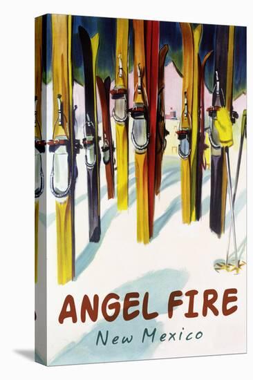 Angel Fire, New Mexico - Colorful Skis-Lantern Press-Stretched Canvas