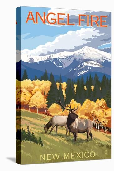 Angel Fire, New Mexico - Elk and Mountains-Lantern Press-Stretched Canvas