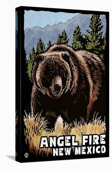 Angel Fire, New Mexico - Grizzly Bear - Scratchboard-Lantern Press-Stretched Canvas