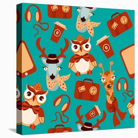 Animal Hipsters Seamless Background-Macrovector-Stretched Canvas