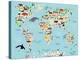 Animal Map of the World for Children and Kids-Moloko88-Stretched Canvas