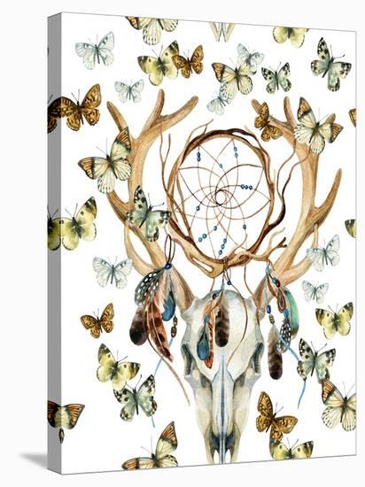 Animal Skull with Dreamcather and Butterfly-tanycya-Stretched Canvas