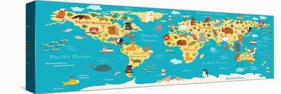 Animals World Map-coffeee_in-Stretched Canvas