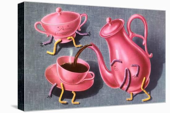 Animated Coffee Pot and Cup-null-Stretched Canvas