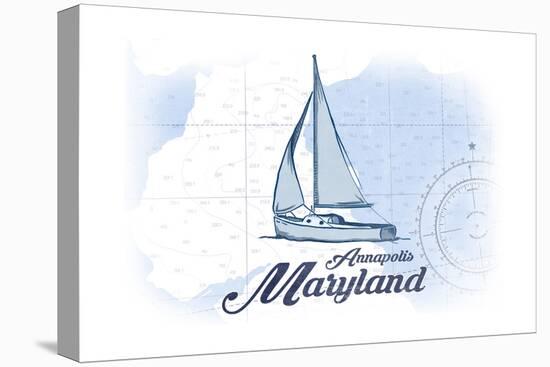Annapolis, Maryland - Sailboat - Blue - Coastal Icon-Lantern Press-Stretched Canvas