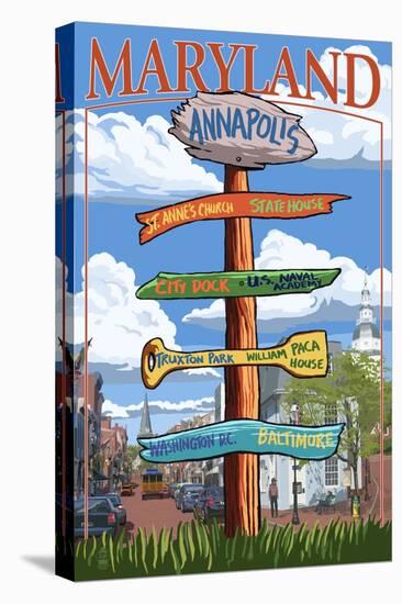 Annapolis, Maryland - Sign Destinations-Lantern Press-Stretched Canvas