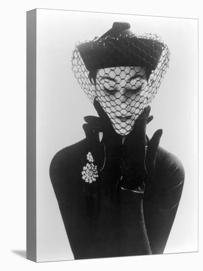 Anne Gunning in an Erik felt and Velvet Mandarin Hat with Veil, 1950-John French-Premier Image Canvas