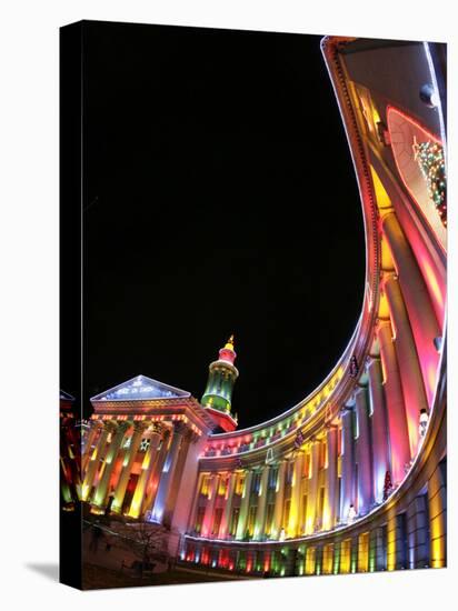 Annual Holiday Light Display Illuminates the Denver County Building, Seen Through a Fisheye Lens-null-Premier Image Canvas