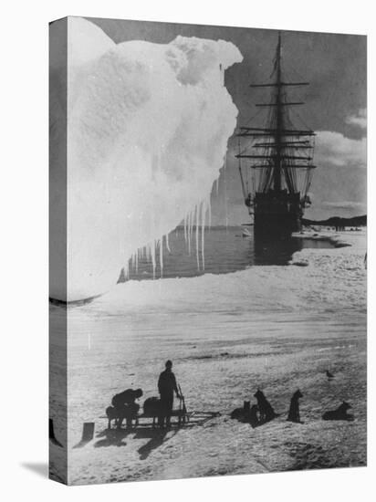 Antarctic Expedition of Robert Scott on Ice with Ship "Terra Nova" Anchored in Background-null-Premier Image Canvas