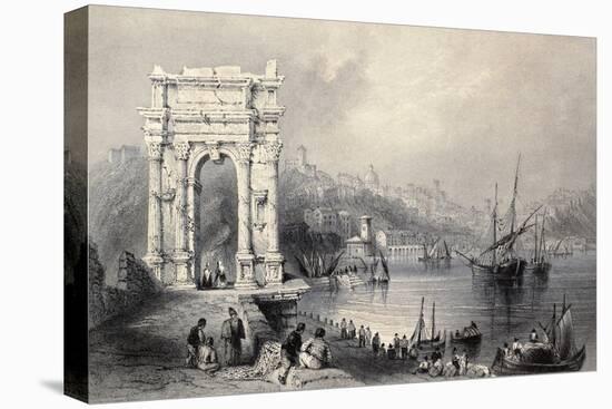 Antique Illustration Of Arco Di Traiano In Ancona, Italy-marzolino-Stretched Canvas