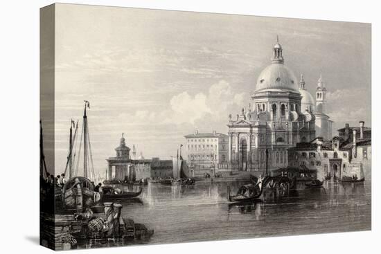 Antique Illustration Of Santa Maria Della Salute Basilica, Venice, Italy-marzolino-Stretched Canvas