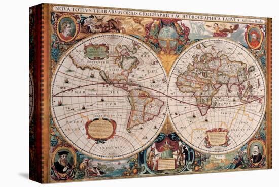 Antique Map, Geographica, Ca. 1630-Henricus Hondius-Stretched Canvas