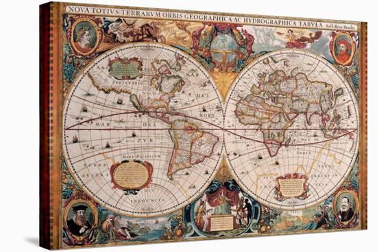 Antique Map, Geographica, Ca. 1630-Henricus Hondius-Stretched Canvas