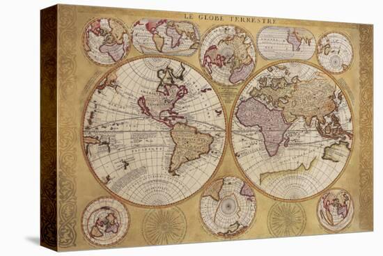 Antique Map, Globe Terrestre, 1690-Vincenzo Coronelli-Stretched Canvas