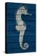 Antique Seahorse on Blue I-Patricia Pinto-Stretched Canvas