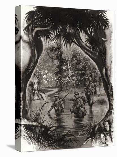 Anzac Troops Crossing a Jungle River During a World War II Patrol-Ron Embleton-Premier Image Canvas