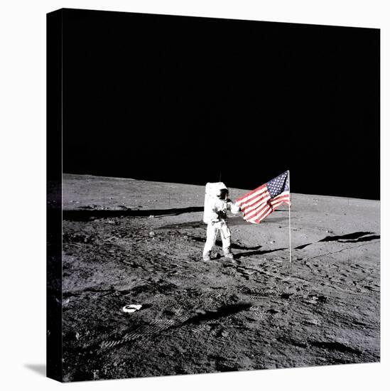 Apollo 12 Astronaut Charles "Pete" Conrad Stands Beside the United States Flag-null-Stretched Canvas