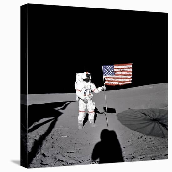 Apollo 14 Astronaut Alan B Shepard Stands by the US Flag on the Lunar Fra Mauro Highlands-null-Stretched Canvas