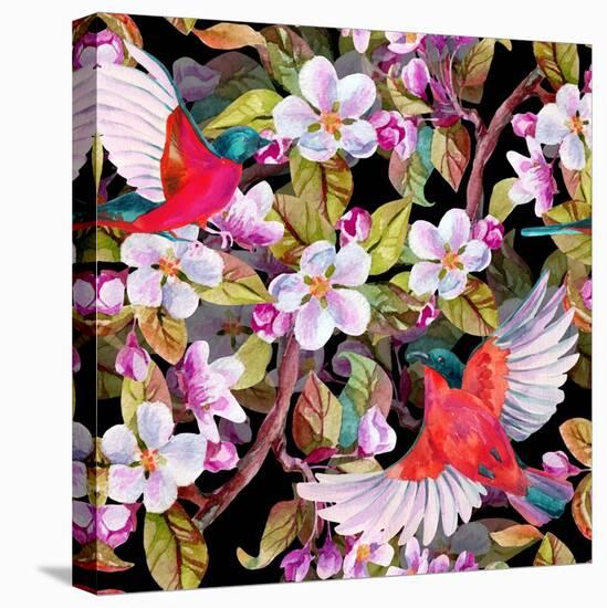 Apple Blossom and Flying Birds-tanycya-Stretched Canvas