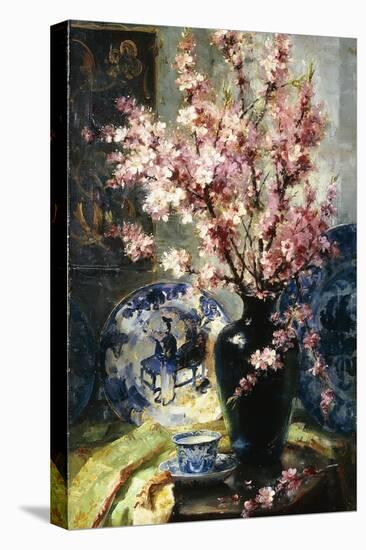 Apple Blossoms and Blue and White Porcelain on a Table-Frans Mortelmans-Premier Image Canvas